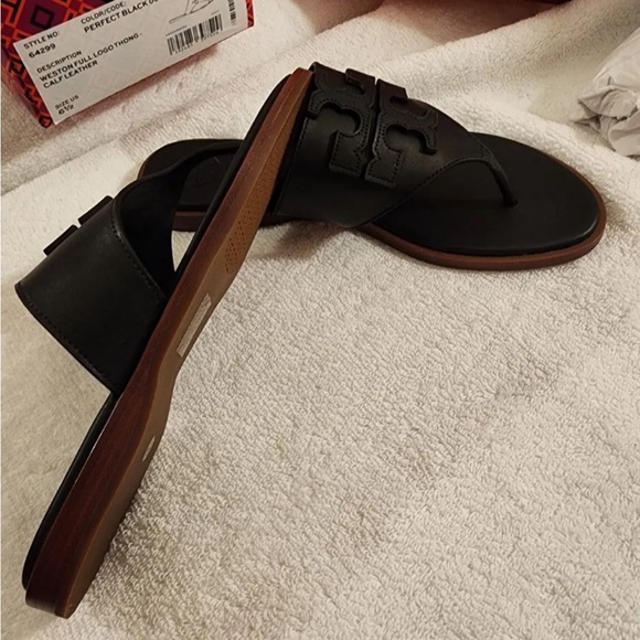 NIB Tory Burch Weston Full Logo Thong - Perfect Black - 6.5 - Picture 4 of 6